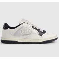 Gucci Unisex GG MAC80 Sneaker Off White Black Leather Round Toe Rubber Flat (7)