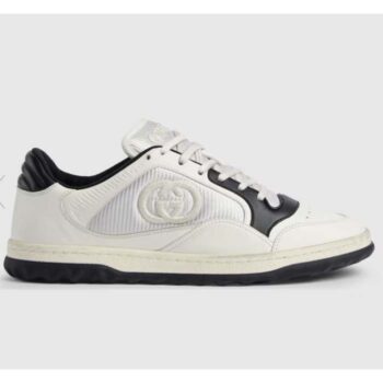 Gucci Unisex GG MAC80 Sneaker Off White Black Leather Round Toe Rubber Flat