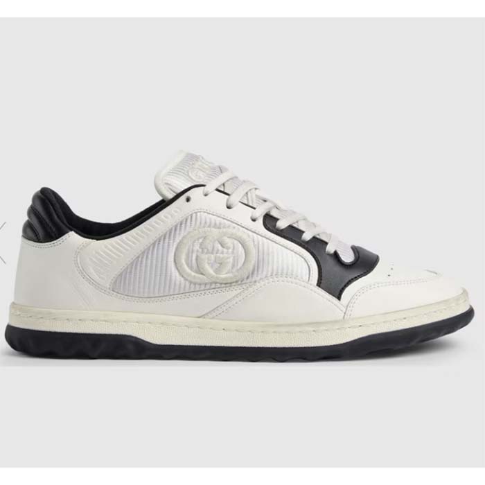 Gucci Unisex GG MAC80 Sneaker Off White Black Leather Round Toe Rubber Flat