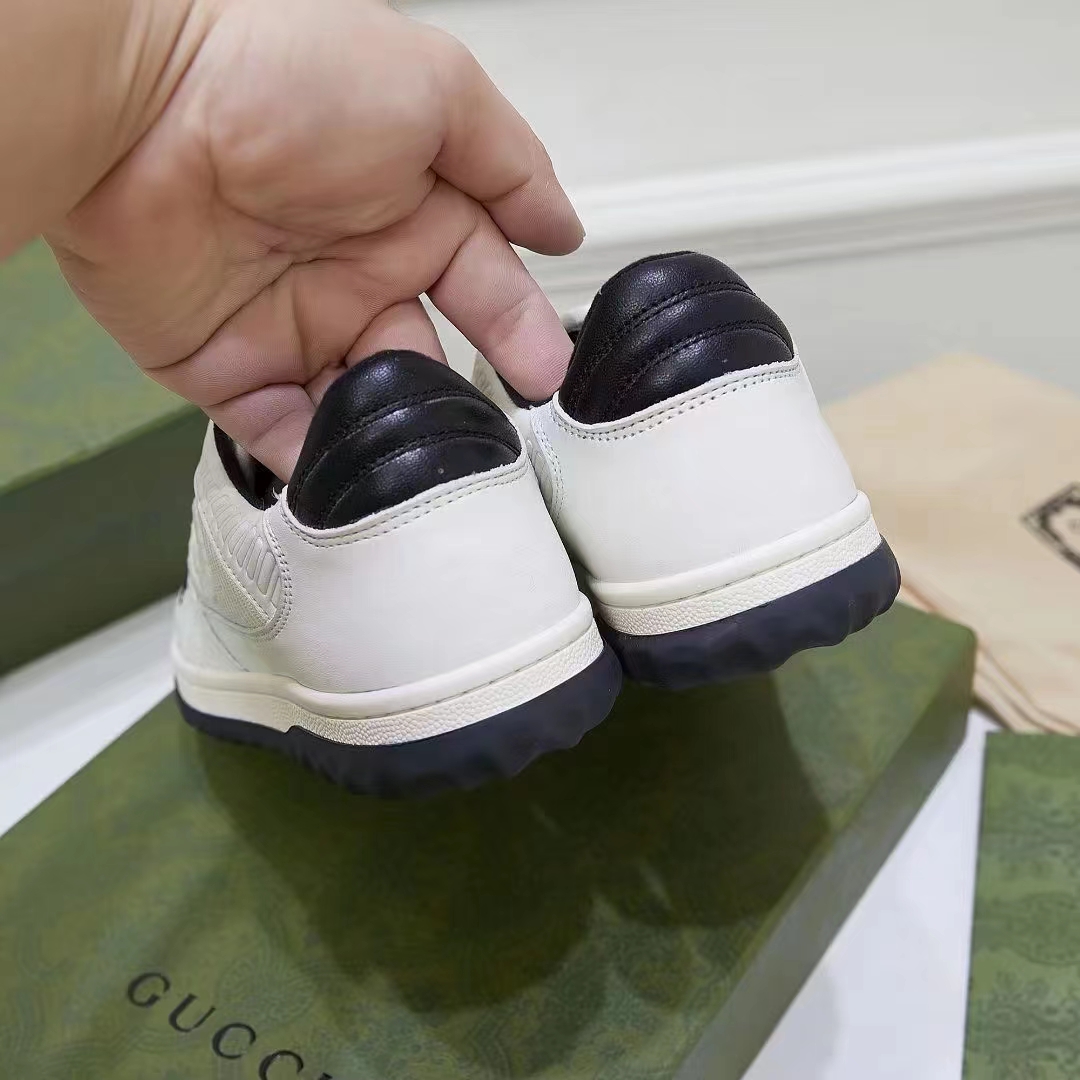 Gucci Unisex GG MAC80 Sneaker Off White Black Leather Round Toe Rubber Flat (8)