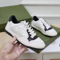 Gucci Unisex GG MAC80 Sneaker Off White Black Leather Round Toe Rubber Flat (7)