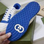Gucci Unisex GG MAC80 Sneaker Off White Blue Leather Round Toe Rubber Flat - Image 7