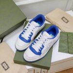 Gucci Unisex GG MAC80 Sneaker Off White Blue Leather Round Toe Rubber Flat - Image 3
