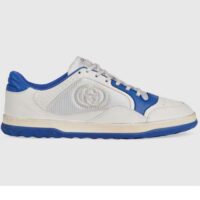 Gucci Unisex GG MAC80 Sneaker Off White Blue Leather Round Toe Rubber Flat (8)