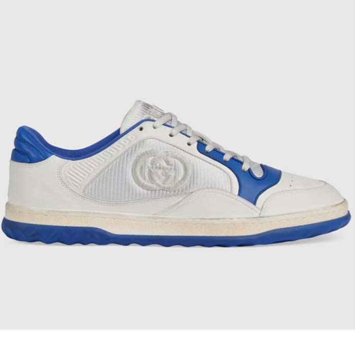 Gucci Unisex GG MAC80 Sneaker Off White Blue Leather Round Toe Rubber Flat