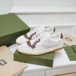 Gucci Unisex GG MAC80 Sneaker Off White Brown Leather Round Toe Rubber Flat - Image 2