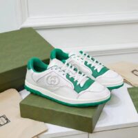 Gucci Unisex GG MAC80 Sneaker Off White Green Leather Round Toe Rubber Flat (11)