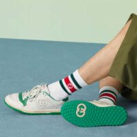 Gucci Unisex GG MAC80 Sneaker Off White Green Leather Round Toe Rubber Flat (11)