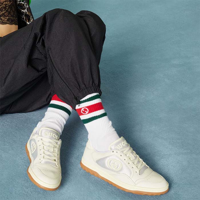 Gucci Unisex GG MAC80 Sneaker Off White Leather Round Toe Rubber Flat (10)