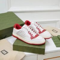 Gucci Unisex GG MAC80 Sneaker Off White Red Leather Round Toe Rubber Flat (8)