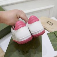 Gucci Unisex GG MAC80 Sneakers Off White Pink Leather Round Toe Rubber Flat (1)