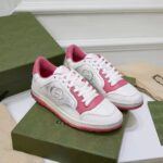 Gucci Unisex GG MAC80 Sneakers Off White Pink Leather Round Toe Rubber Flat - Image 2