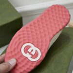 Gucci Unisex GG MAC80 Sneakers Off White Pink Leather Round Toe Rubber Flat - Image 8