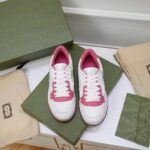 Gucci Unisex GG MAC80 Sneakers Off White Pink Leather Round Toe Rubber Flat - Image 4