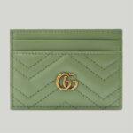 Gucci Unisex GG Marmont Matelassé Card Case Sage Green Chevron Leather