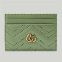 Gucci Unisex GG Marmont Matelassé Card Case Sage Green Chevron Leather (1)