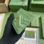 Gucci Unisex GG Marmont Matelassé Card Case Sage Green Chevron Leather – Image 5