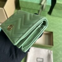 Gucci Unisex GG Marmont Matelassé Card Case Wallet Sage Green Chevron Leather (1)