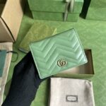 Gucci Unisex GG Marmont Matelassé Card Case Wallet Sage Green Chevron Leather - Image 2