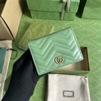 Gucci Unisex GG Marmont Matelassé Card Case Wallet Sage Green Chevron Leather (1)