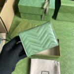 Gucci Unisex GG Marmont Matelassé Card Case Wallet Sage Green Chevron Leather - Image 3