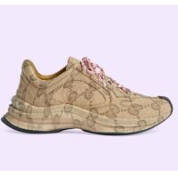 Gucci Unisex GG Run Sneaker Beige Ebony Leather GG Water Transfer Print