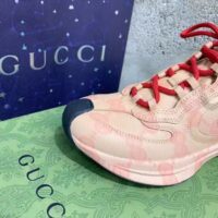 Gucci Unisex GG Run Sneaker Beige Hibiscus Red Leather GG Water Transfer Print (6)