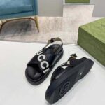 Gucci Unisex GG Sandal Black White Leather Script Rubber Buckle Flat - Bild 7