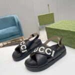 Gucci Unisex GG Sandal Black White Leather Script Rubber Buckle Flat - Bild 6