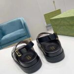 Gucci Unisex GG Sandal Black White Leather Script Rubber Buckle Flat - Bild 8