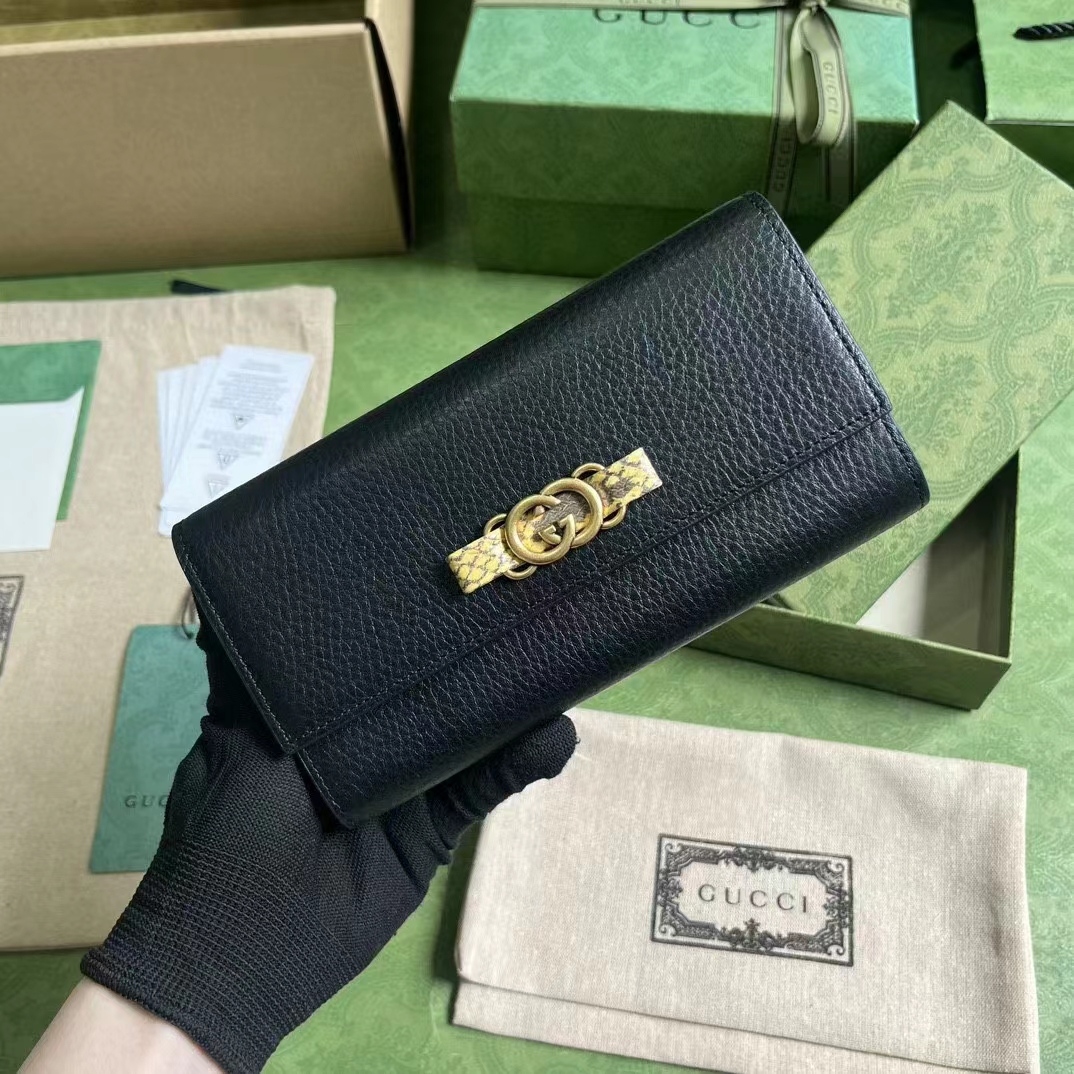 Gucci Unisex GG Wallet Interlocking G Python Bow Black Leather Moiré Lining (1)