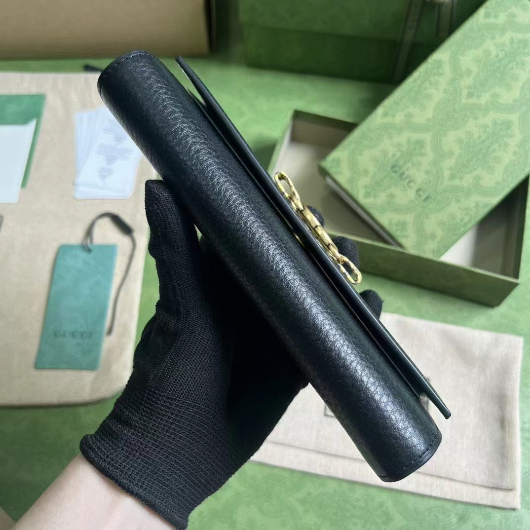 Gucci Unisex GG Wallet Interlocking G Python Bow Black Leather Moiré Lining (2)