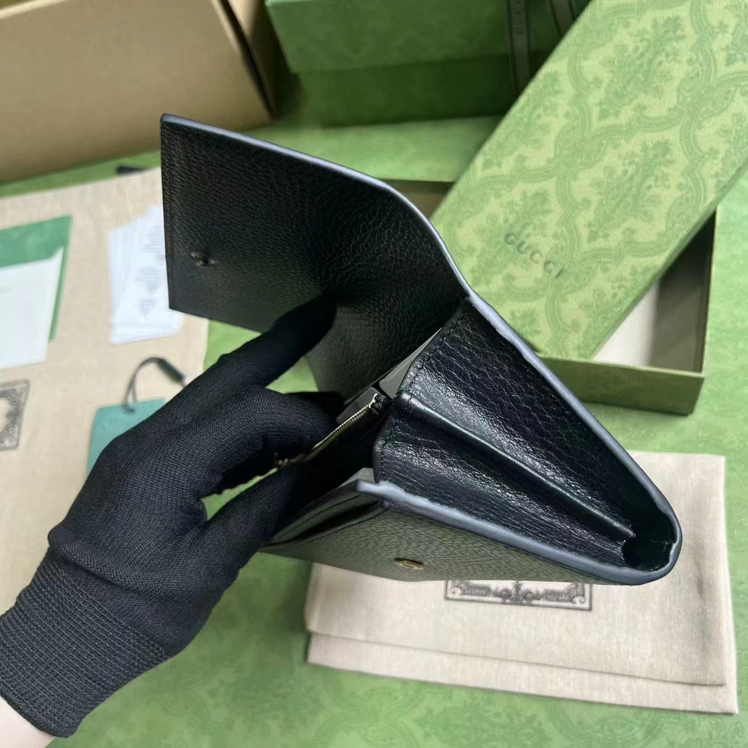 Gucci Unisex GG Wallet Interlocking G Python Bow Black Leather Moiré Lining (3)