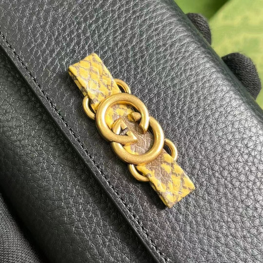 Gucci Unisex GG Wallet Interlocking G Python Bow Black Leather Moiré Lining (5)