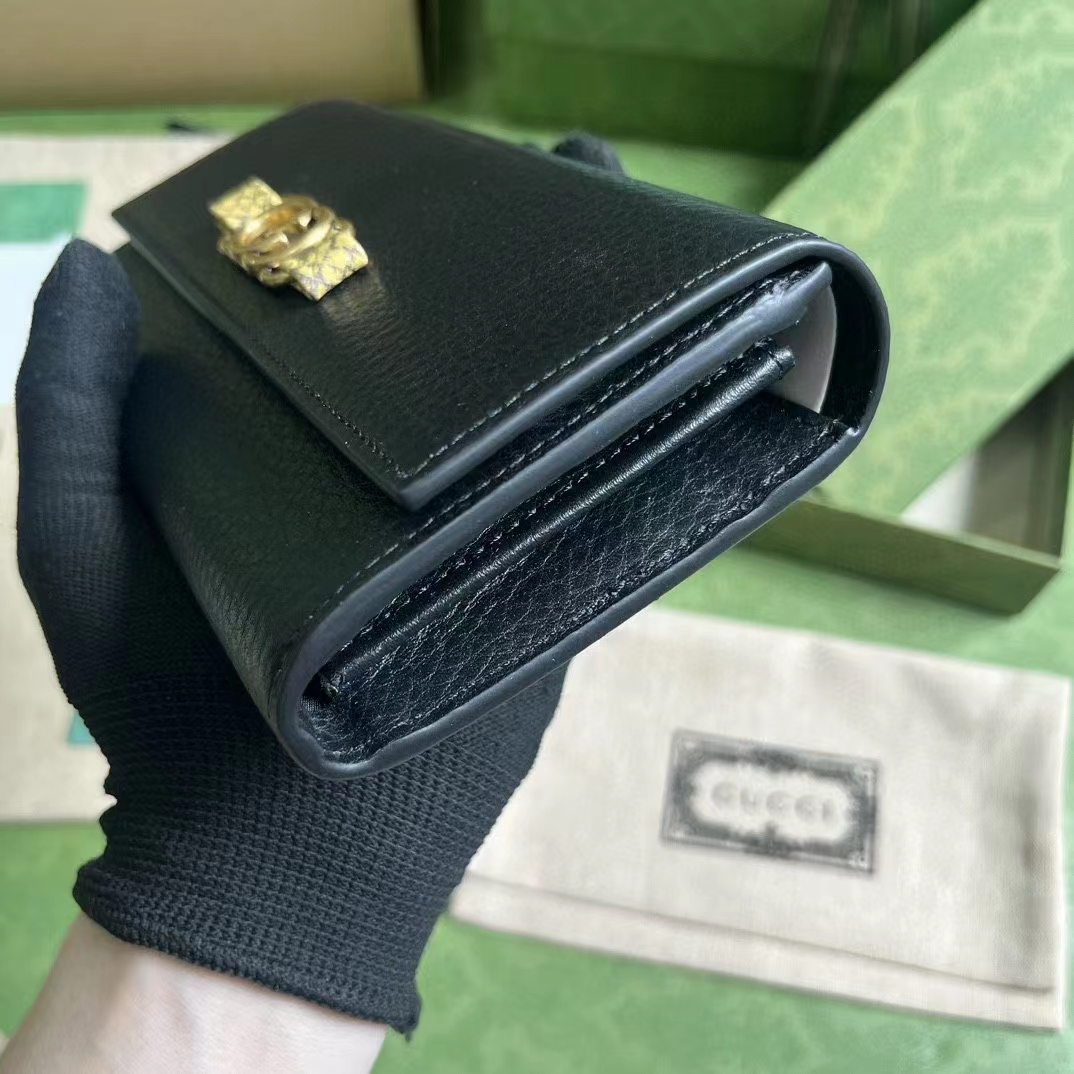 Gucci Unisex GG Wallet Interlocking G Python Bow Black Leather Moiré Lining (9)