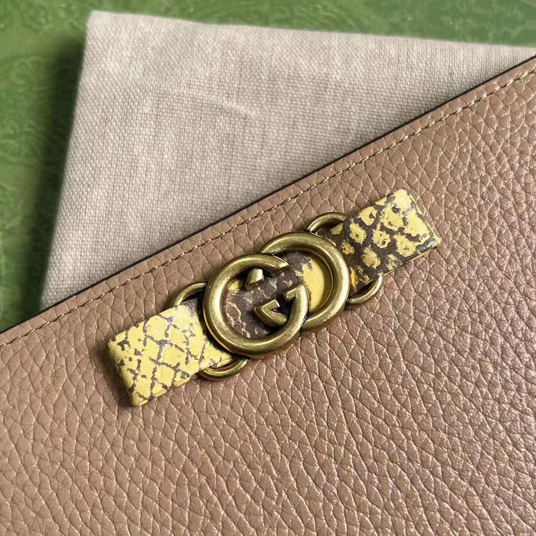 Gucci Unisex GG Zip Wallet Interlocking G Python Bow Rose Beige Leather (2)