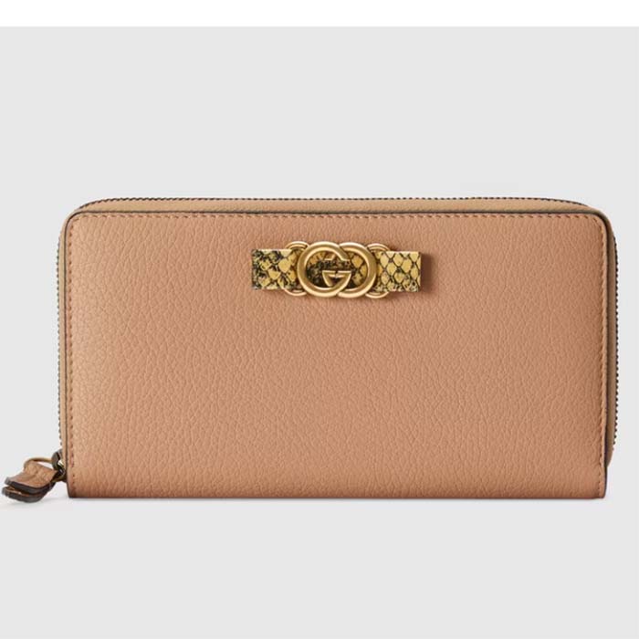 Gucci Unisex GG Zip Wallet Interlocking G Python Bow Rose Beige Leather