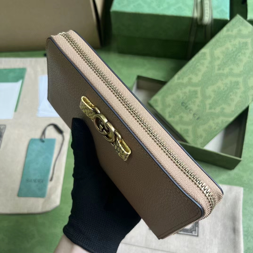 Gucci Unisex GG Zip Wallet Interlocking G Python Bow Rose Beige Leather (7)