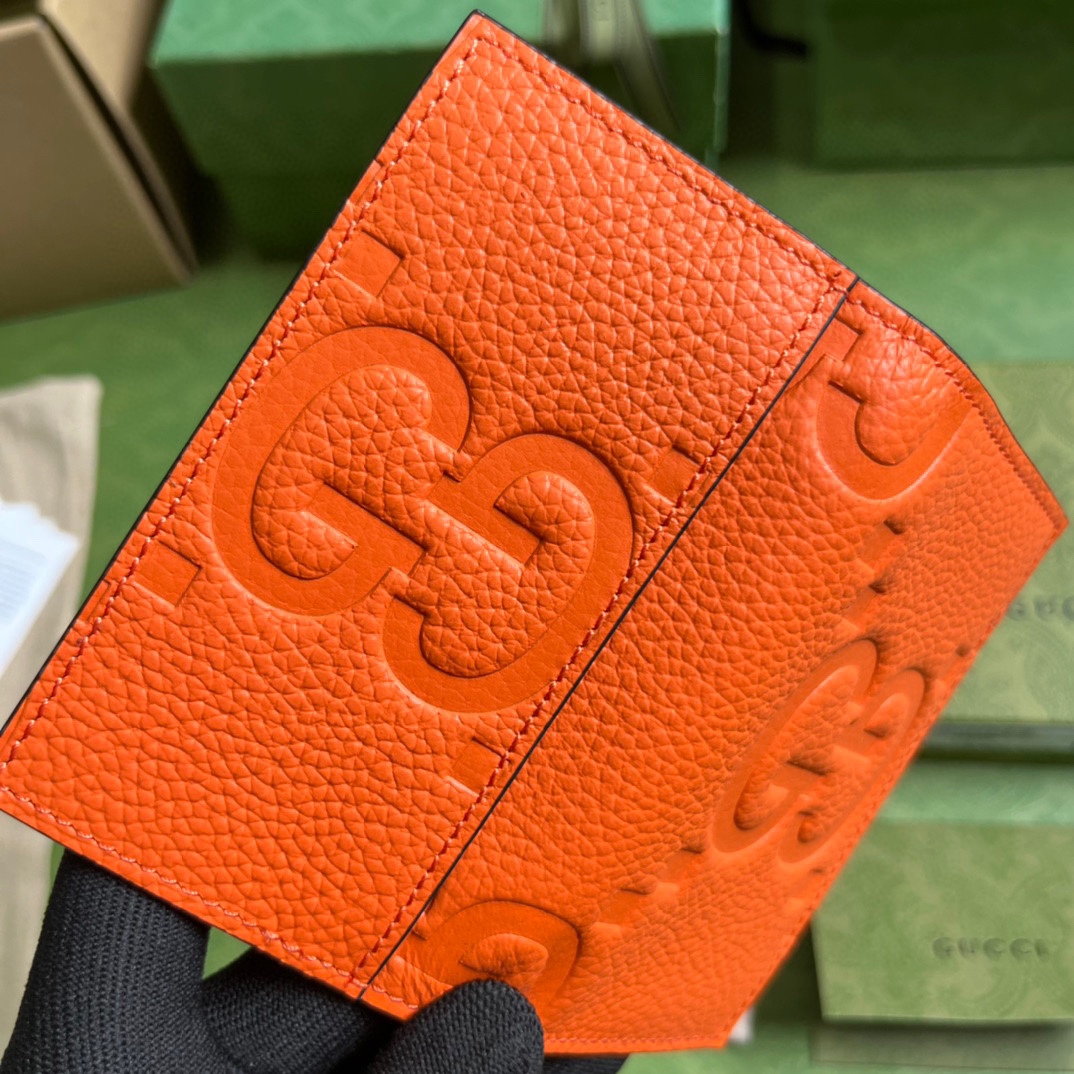 Gucci Unisex Jumbo GG Card Case Orange Jumbo GG Leather Moiré Lining (3)