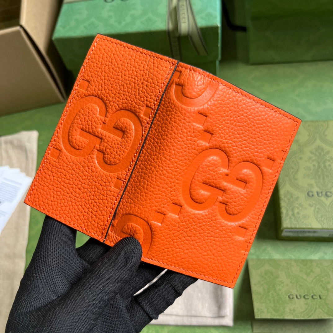 Gucci Unisex Jumbo GG Card Case Orange Jumbo GG Leather Moiré Lining (5)