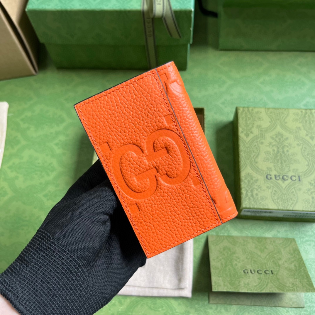 Gucci Unisex Jumbo GG Card Case Orange Jumbo GG Leather Moiré Lining (6)