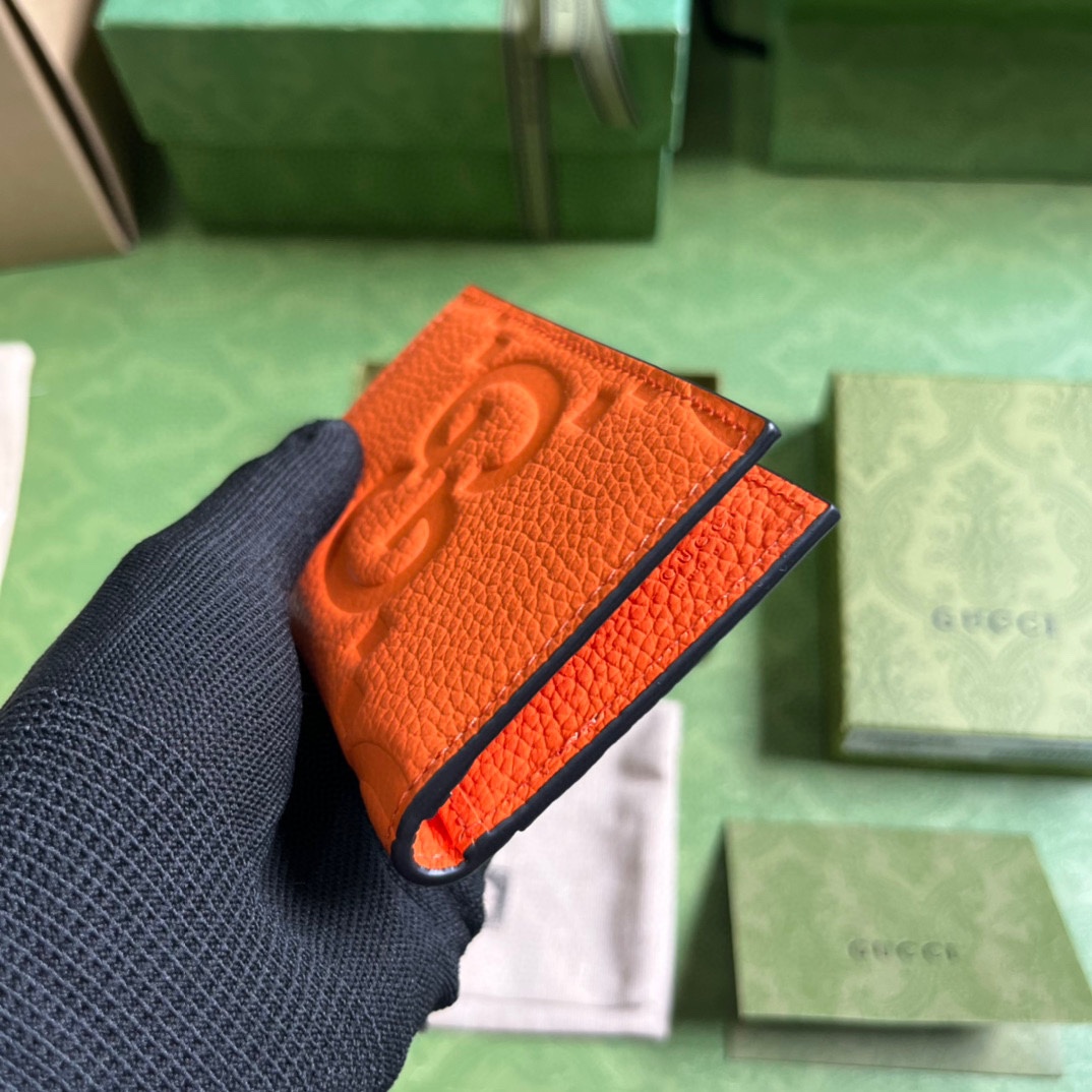 Gucci Unisex Jumbo GG Card Case Orange Jumbo GG Leather Moiré Lining (8)
