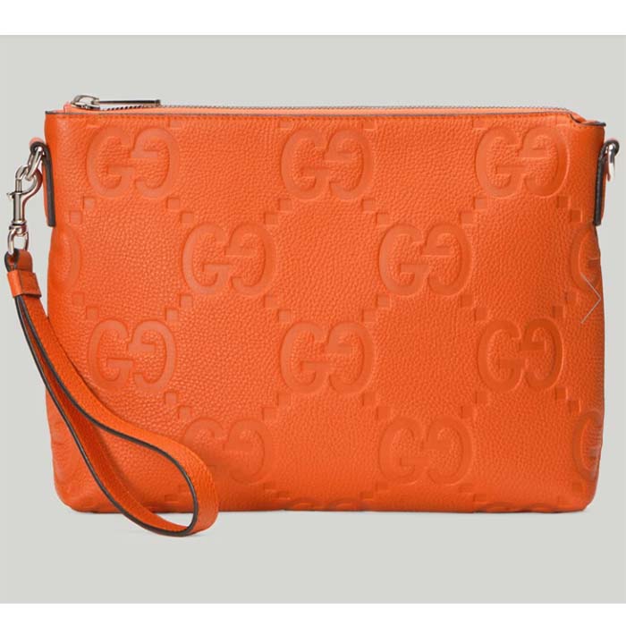 Gucci Unisex Jumbo GG Medium Messenger Bag Orange Leather Zip Closure