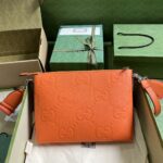 Gucci Unisex Jumbo GG Medium Messenger Bag Orange Leather Zip Closure – Image 2
