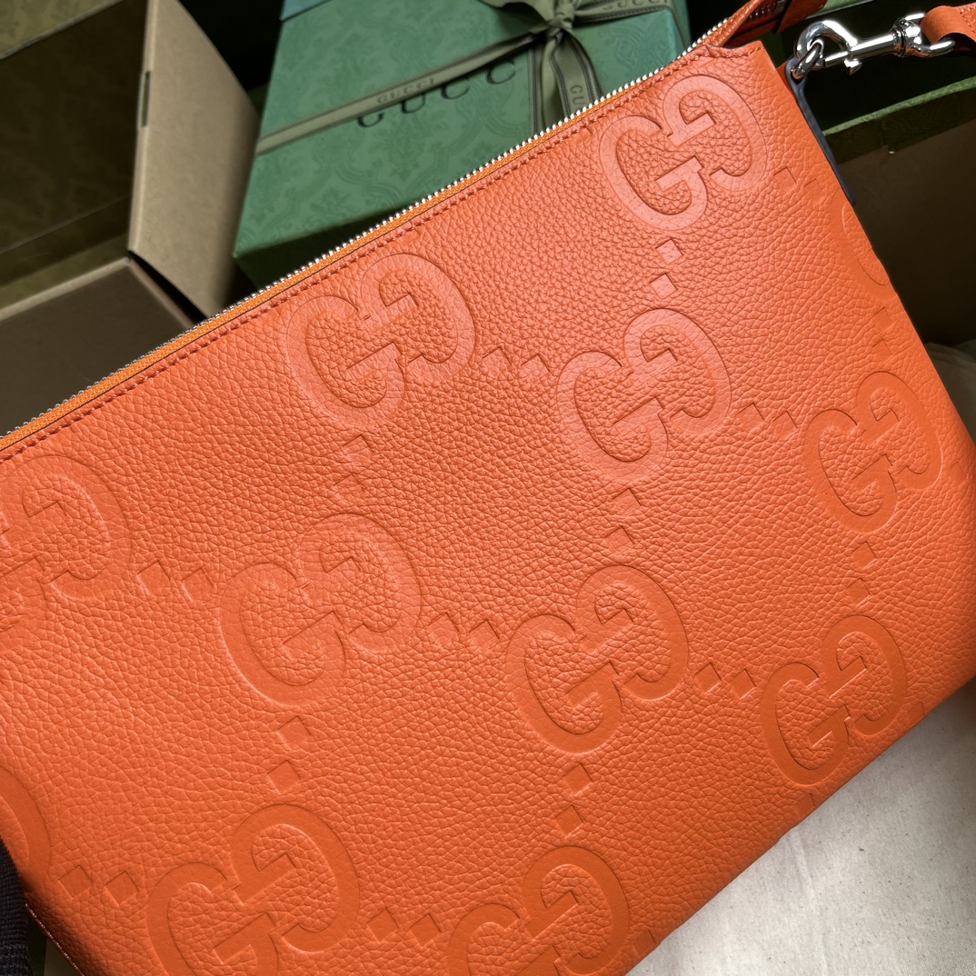 Gucci Unisex Jumbo GG Medium Messenger Bag Orange Leather Zip Closure (12)