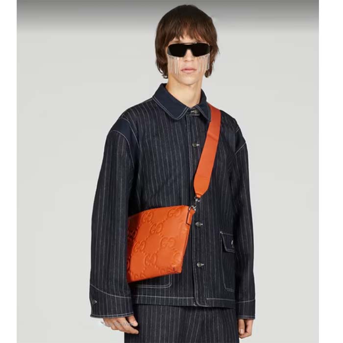 Gucci Unisex Jumbo GG Medium Messenger Bag Orange Leather Zip Closure (3)