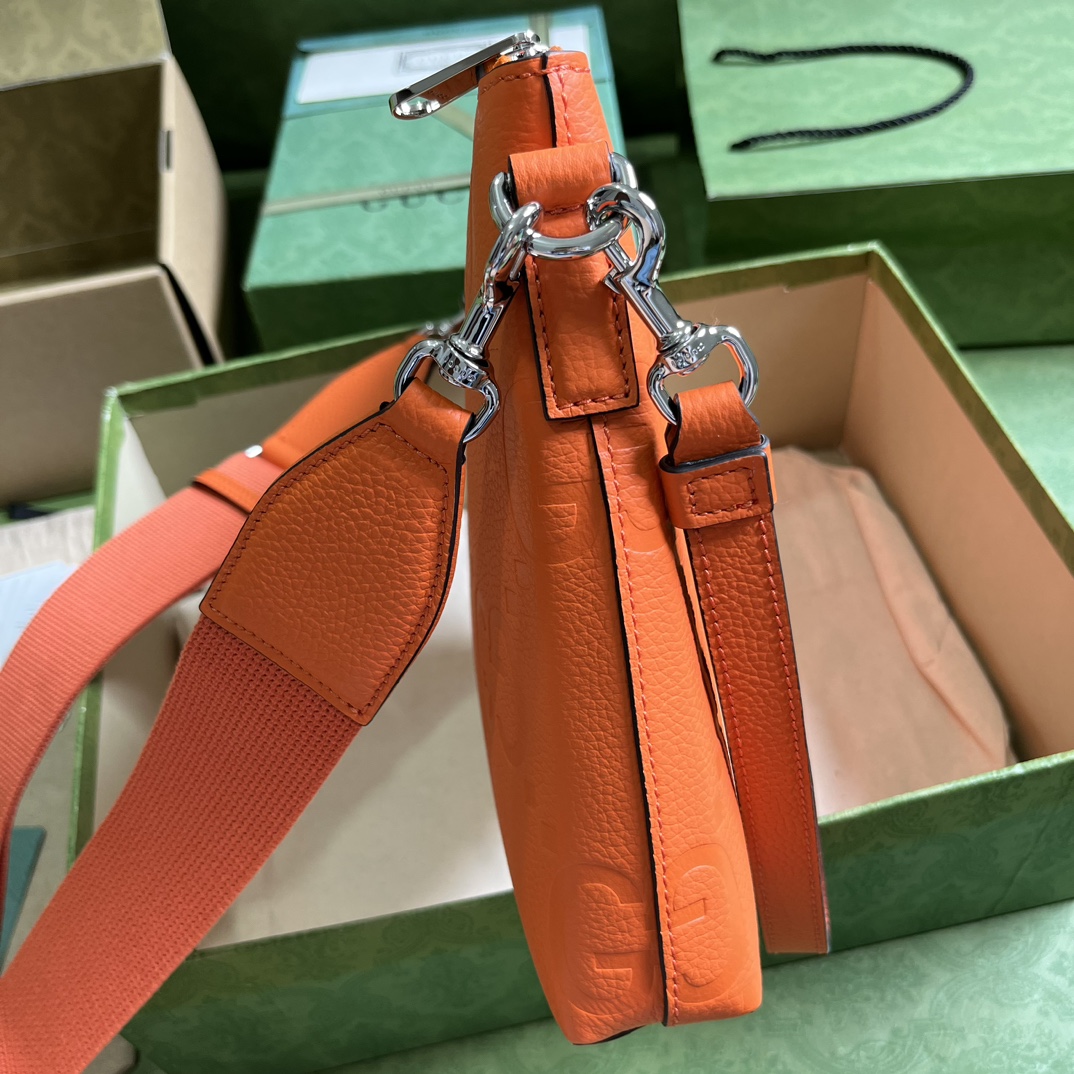 Gucci Unisex Jumbo GG Medium Messenger Bag Orange Leather Zip Closure (4)