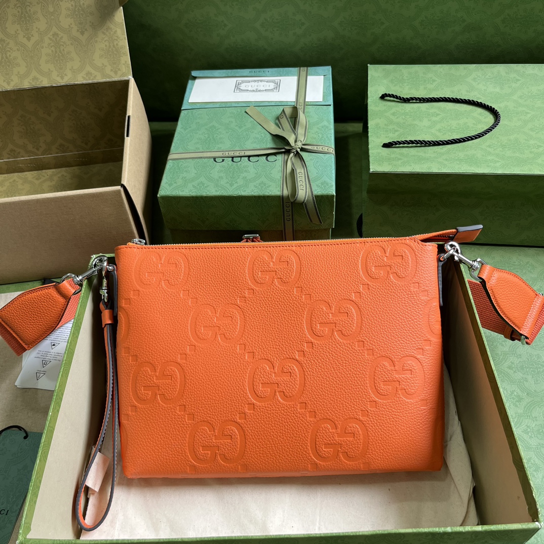 Gucci Unisex Jumbo GG Medium Messenger Bag Orange Leather Zip Closure (5)