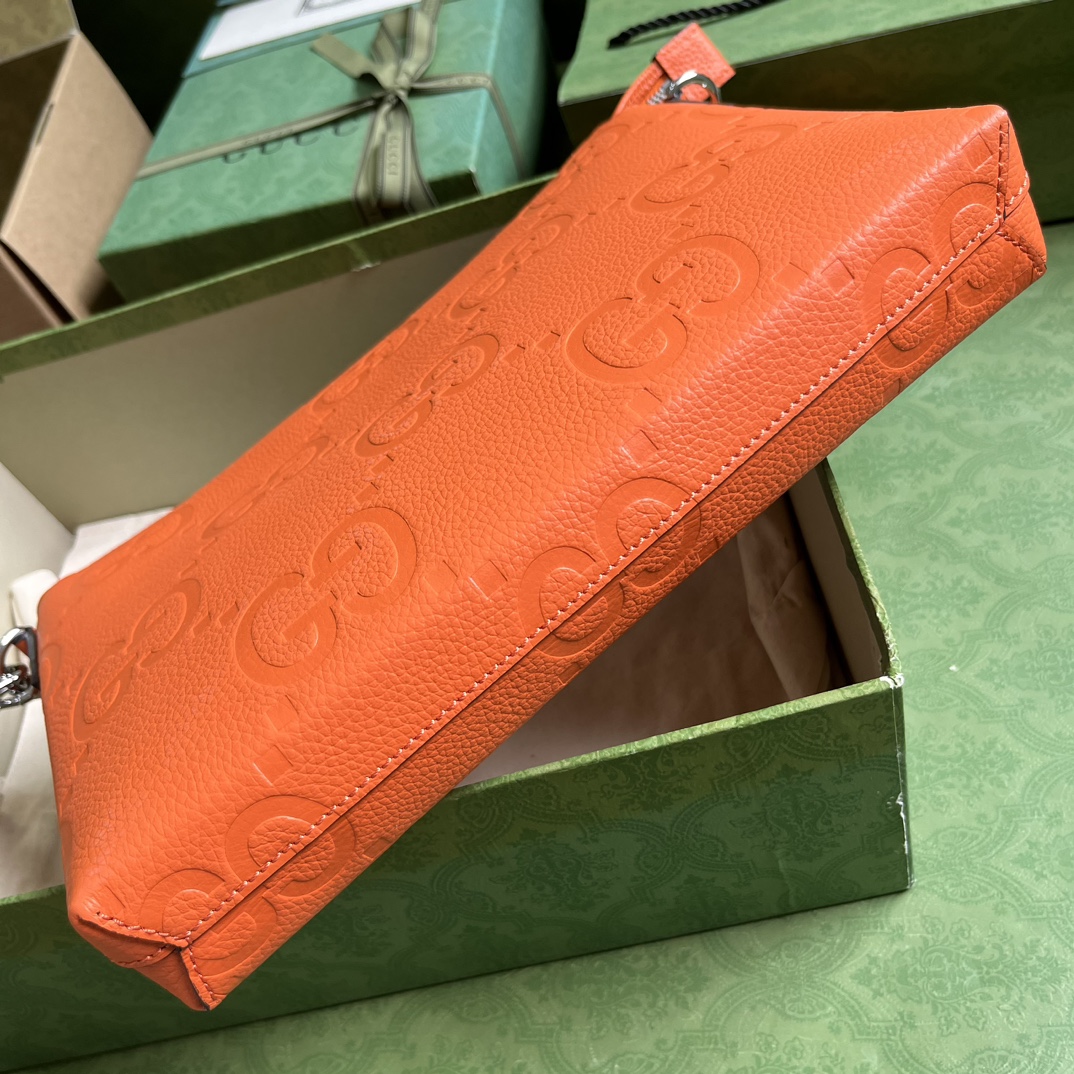 Gucci Unisex Jumbo GG Medium Messenger Bag Orange Leather Zip Closure (7)