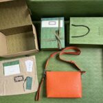 Gucci Unisex Jumbo GG Medium Messenger Bag Orange Leather Zip Closure – Image 8